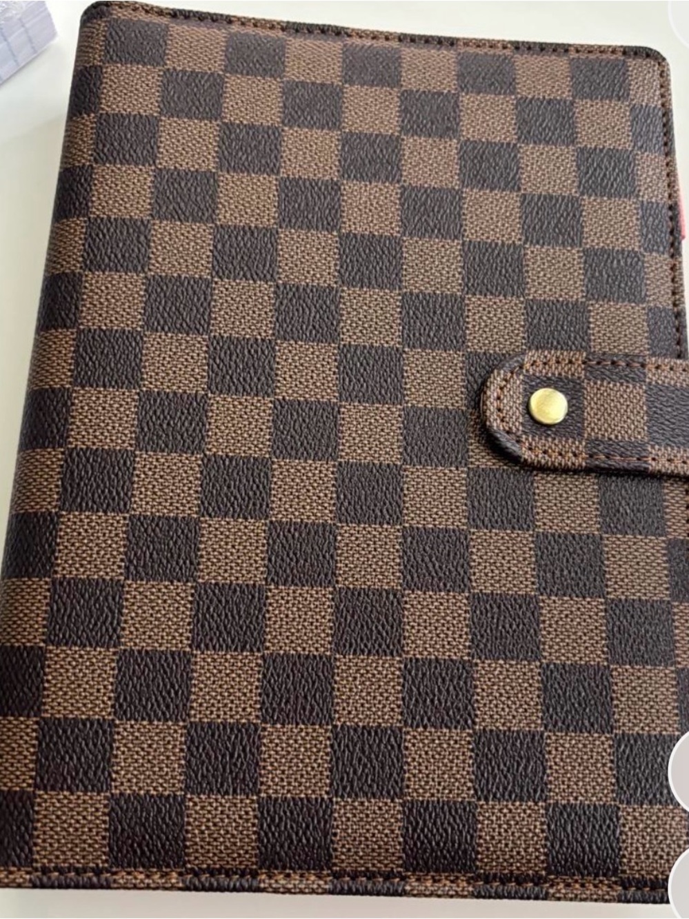 Checkered Brown journal or planner Organizer Folio. Snap closure .